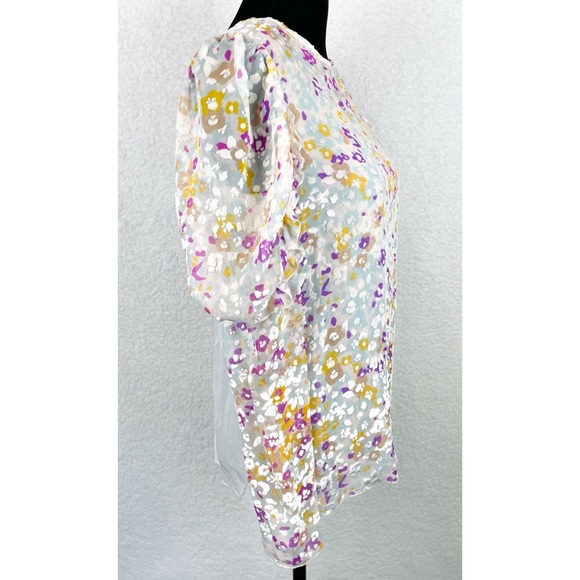 SEE BY CHLOÉ • Multicolor Floral Velvet Burnout Ruffle Long Sleeve Silk Blouse - Picture 7 of 16